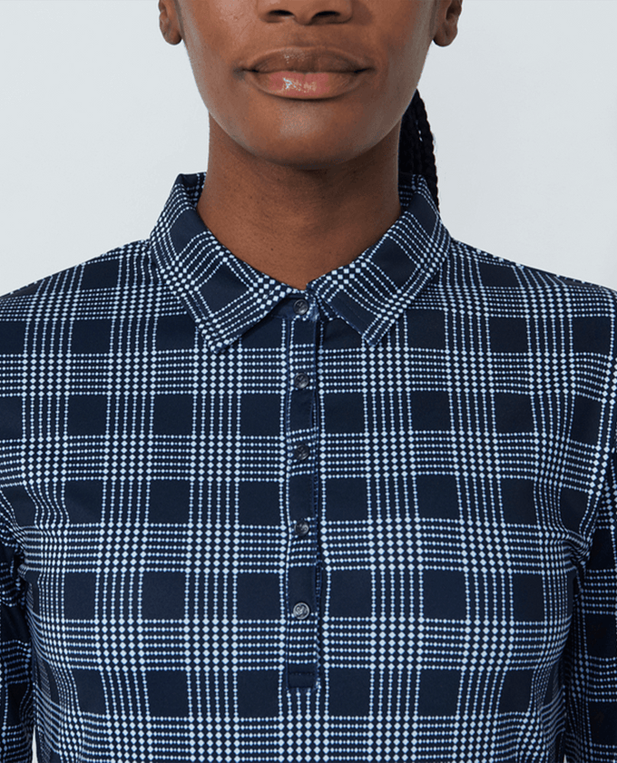 DAILY SPORTS Checked Long Sleeve Polo 573 Navy