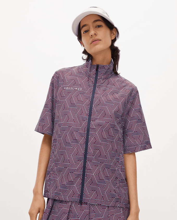 SIZE S - ROHNISCH Packable Wind Half Sleeve Jacket Hexagon Red