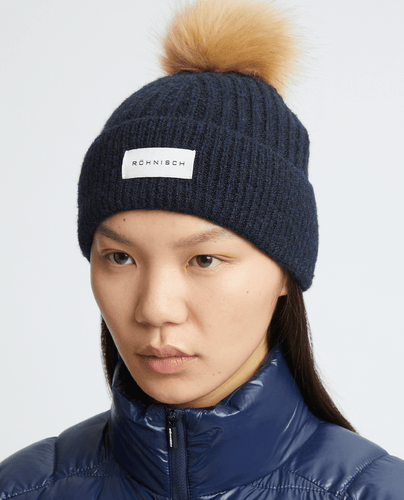 ROHNISCH Pom Braid Beanie Hat Navy