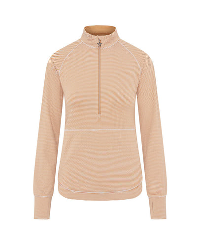 SIZE L - SWING OUT SISTER Lottie Elite Stripe 1/4 Zip Top Gold & White
