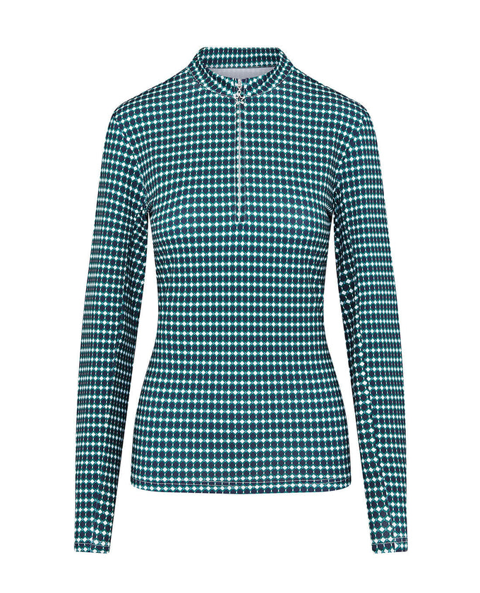 SIZE L - SWING OUT SISTER Layla 1/4 Zip Long Sleeve Top Aquatic Awe
