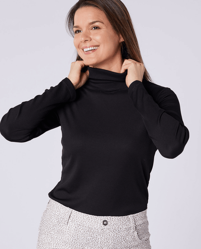 SWING OUT SISTER Nia Ribbed Winter Roll Neck Pitch Black
