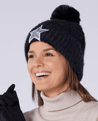 SWING OUT SISTER Jasmine Fur Bobble Hat Pitch Black