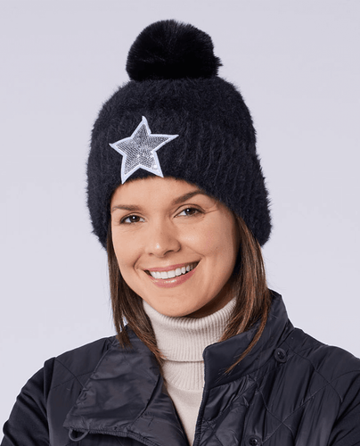 SWING OUT SISTER Jasmine Fur Bobble Hat Pitch Black