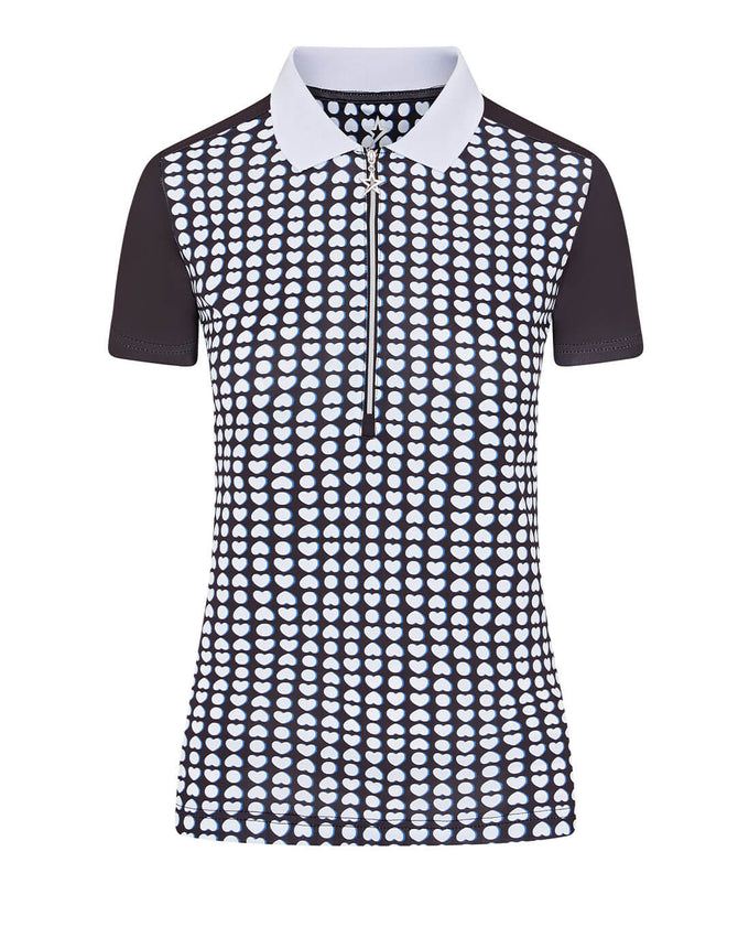 SIZE XXL - SWING OUT SISTER Beth Pattern Cap Sleeve Polo Black Love Golf