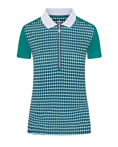 SIZE S - SWING OUT SISTER Beth Pattern Cap Sleeve Polo Aquatic Awe
