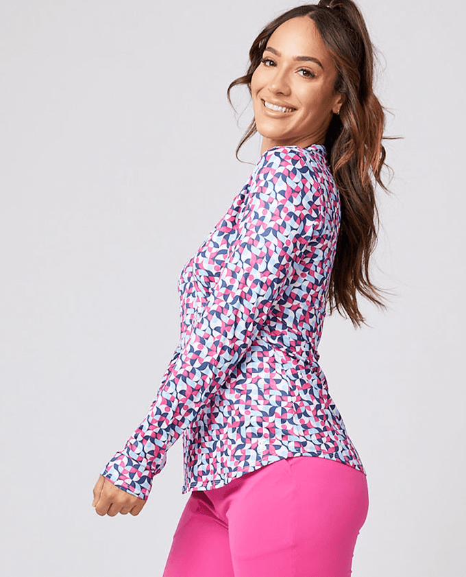 SIZE XS - SOFIBELLA Rollo Print Long Sleeve Polo 3038 Rollo