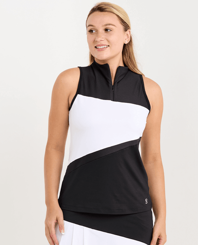 SIZE S - SOFIBELLA Monochrome Sleeveless Polo 3053 Black