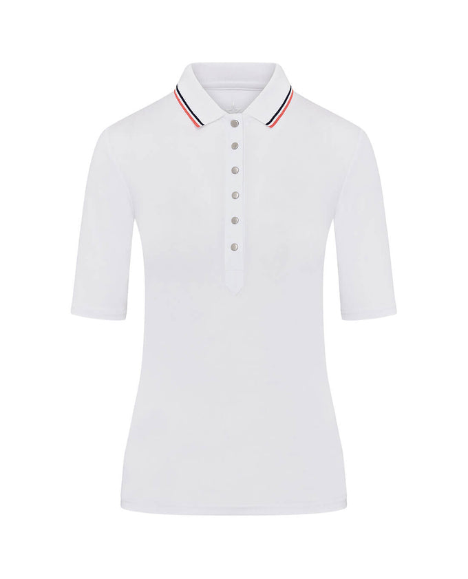 SWING OUT SISTER Pickle Pique Cap Sleeve Polo White