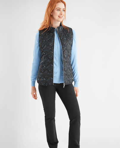 GREEN LAMB Krina Quilted Vest 996 Black Leaf Print