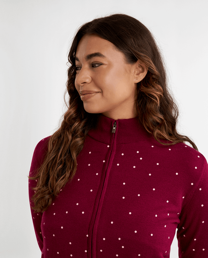 GREEN LAMB Elsa Windstopper Lined Spot Cardigan 101 Deep Beet