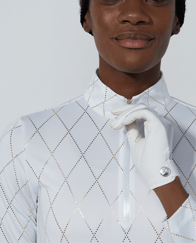 SIZE M - DAILY SPORTS Tempo Long Sleeve Polo 400 Metallic Argyle