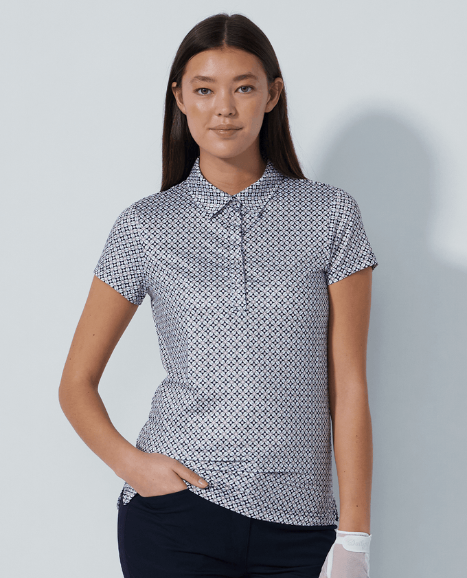 SIZE S - DAILY SPORTS Sheermotion Cap Sleeve Polo 415 Mosaic Medley