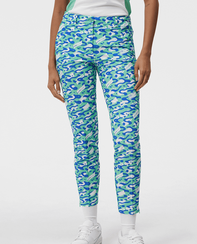 SIZE 12-14 - J.Lindeberg Pia Print Golf Ankle Trouser 27.5'' Caldera Jade Cream