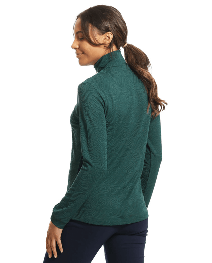 SIZE XL - ISLAND GREEN Jacquard 1/4 Zip Winter Top 2314 Teal