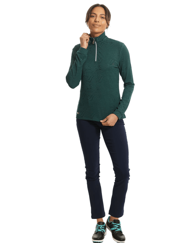SIZE XL - ISLAND GREEN Jacquard 1/4 Zip Winter Top 2314 Teal