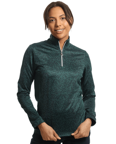 SIZE L - ISLAND GREEN Brushed 1/4 Zip Printed Winter Top 2315 Teal/Navy