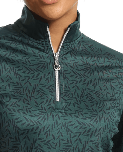 SIZE L - ISLAND GREEN Brushed 1/4 Zip Printed Winter Top 2315 Teal/Navy