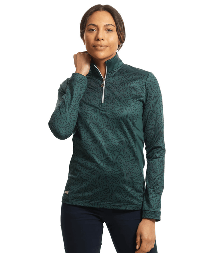 SIZE L - ISLAND GREEN Brushed 1/4 Zip Printed Winter Top 2315 Teal/Navy