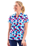 ISLAND GREEN All-over Leaf Print Polo 330 Blue/red