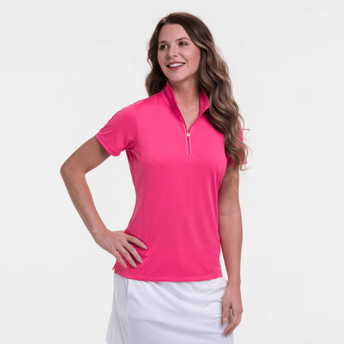 SIZE L - EP NEW YORK Zip Mock Short Sleeve Polo 5110 Fruit Punch