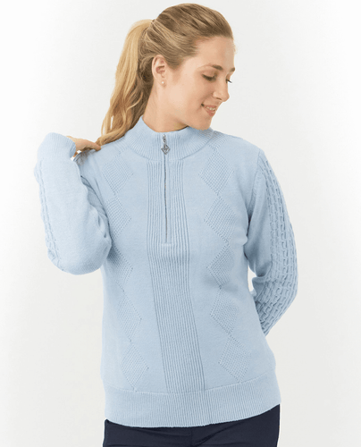 SIZE XS - PURE GOLF Sorrell Cable Knit Lined Quarter Zip Jumper 501 Powder Blue
