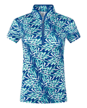 SIZE XL - PURE GOLF Ellen Short Sleeve Zip Polo 036 Floating Palms Yale
