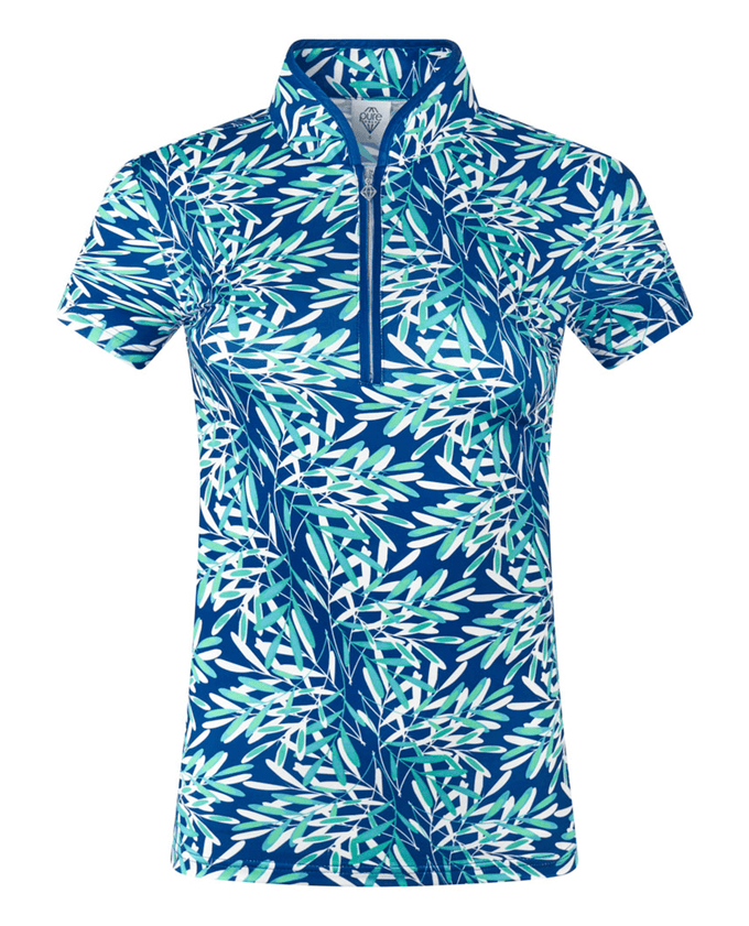 SIZE XL - PURE GOLF Ellen Short Sleeve Zip Polo 036 Floating Palms Yale