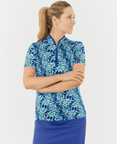 SIZE XL - PURE GOLF Ellen Short Sleeve Zip Polo 036 Floating Palms Yale