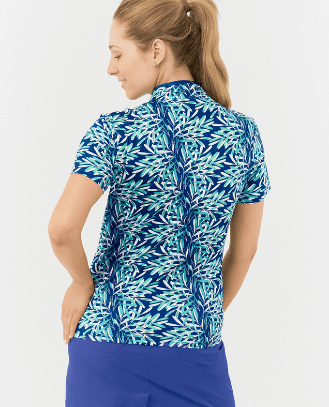 SIZE XL - PURE GOLF Ellen Short Sleeve Zip Polo 036 Floating Palms Yale