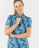 SIZE XL - PURE GOLF Ellen Short Sleeve Zip Polo 036 Floating Palms Yale