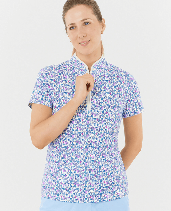 SIZE XS - PURE GOLF Ellen Short Sleeve Zip Polo 036 Over Eighteen
