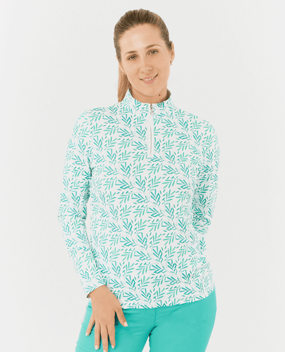PURE GOLF Serenity Quarter Zip 441 Floating Palms White