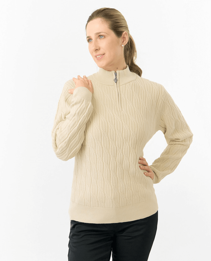 PURE GOLF Margot Knit Lined Quarter Zip Jumper 506 Limestone