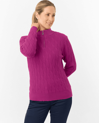 PURE GOLF Margot Knit Lined Quarter Zip Jumper 506 Plum