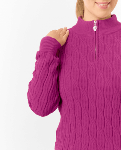 PURE GOLF Margot Knit Lined Quarter Zip Jumper 506 Plum