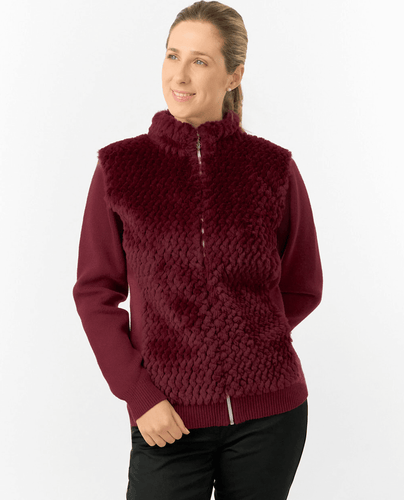 PURE GOLF Ellisa Knitted Zipped cardigan with faux fur front 508 Merlot