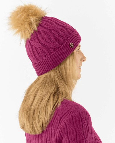 PURE GOLF Margot Waterproof Lined Bobble Hat Plum