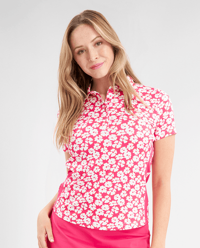 SIZE 12 - GREEN LAMB Odelle Short Sleeve Polo 067 Carnation Print
