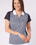 SIZE XXL - SWING OUT SISTER Beth Pattern Cap Sleeve Polo Black Love Golf