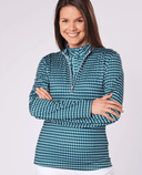 SIZE L - SWING OUT SISTER Layla 1/4 Zip Long Sleeve Top Aquatic Awe