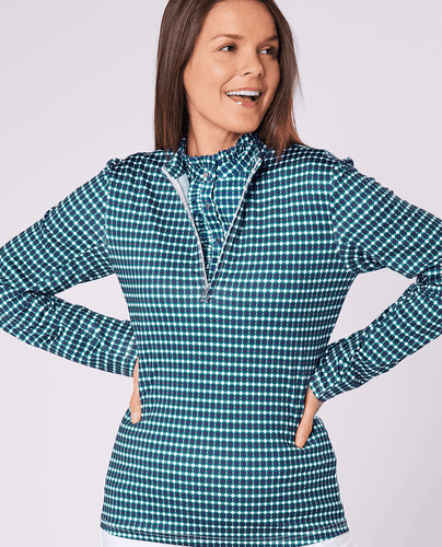 SIZE L - SWING OUT SISTER Layla 1/4 Zip Long Sleeve Top Aquatic Awe