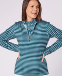SIZE L - SWING OUT SISTER Layla 1/4 Zip Long Sleeve Top Aquatic Awe