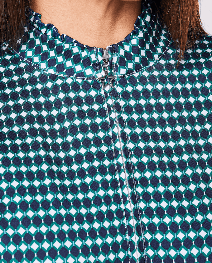 SIZE L - SWING OUT SISTER Layla 1/4 Zip Long Sleeve Top Aquatic Awe