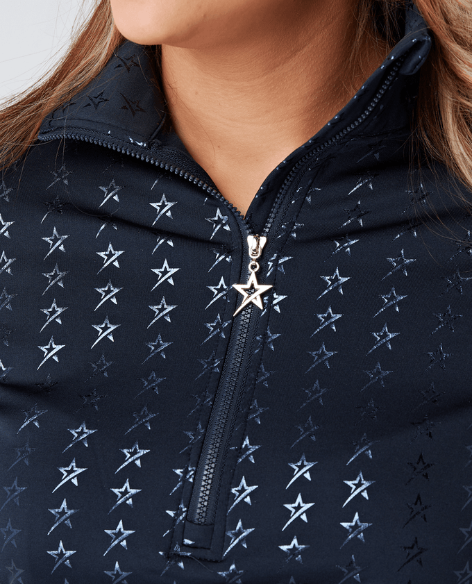 SIZE XS - SWING OUT SISTER Stardust Brushed 1/4 Zip Top Magic Stars Navy