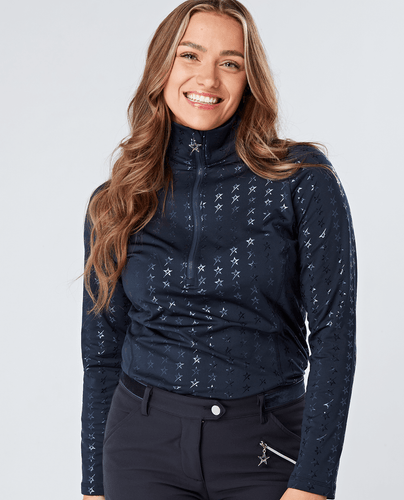SIZE XS - SWING OUT SISTER Stardust Brushed 1/4 Zip Top Magic Stars Navy
