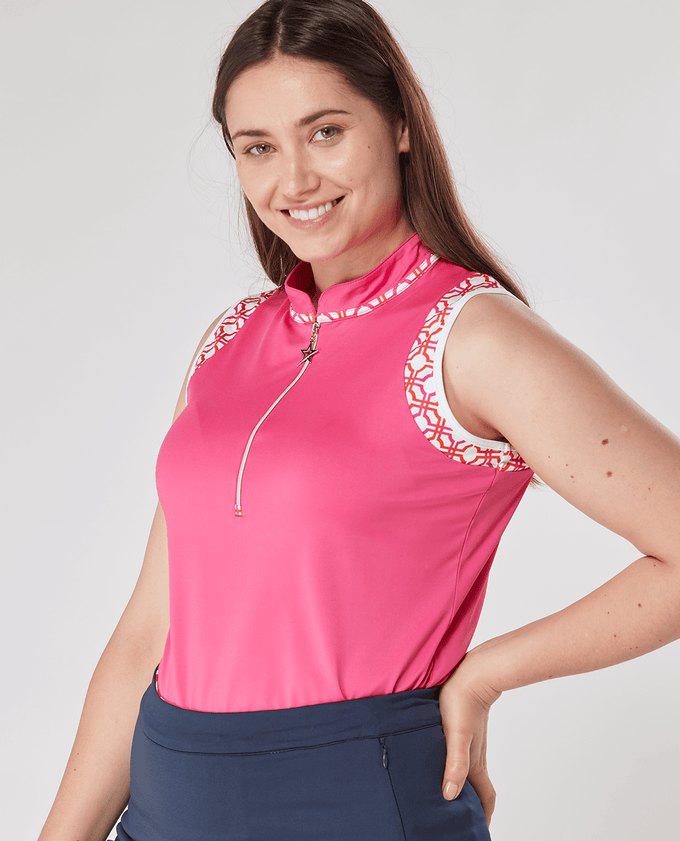 SWING OUT SISTER Alice Sleeveless Polo Lush Pink & Mandarin