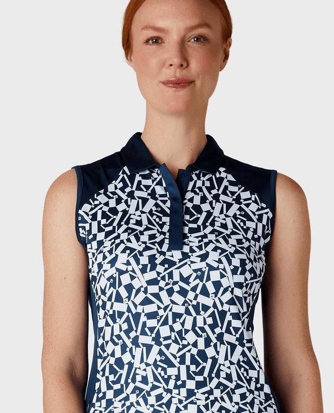 CALLAWAY Two-Tone Geo Sleeveless Dress CGDSE006 Peacoat Navy