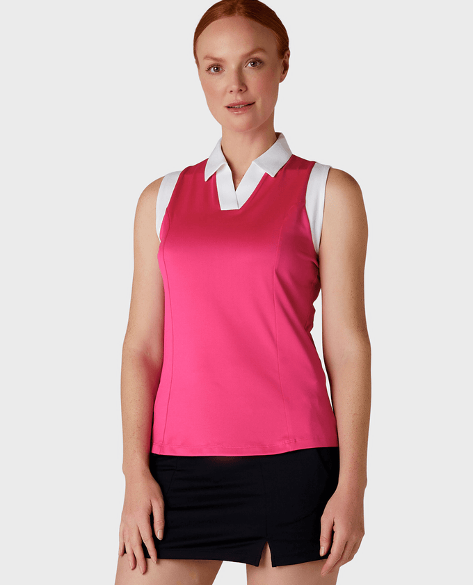 SIZE S - CALLAWAY Sleeveless Block Polo CGKSD034 Pink Peacock