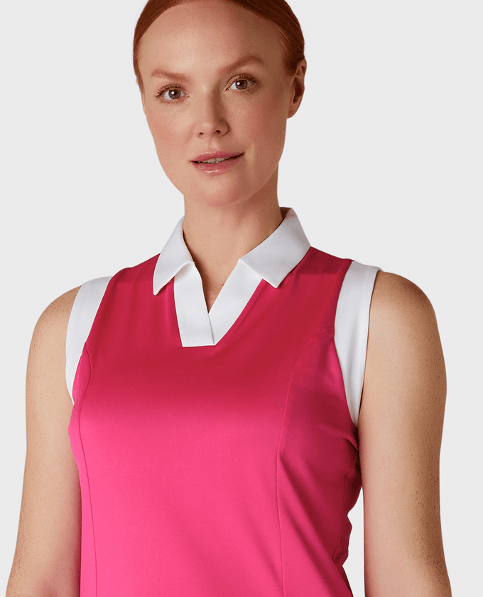 SIZE S - CALLAWAY Sleeveless Block Polo CGKSD034 Pink Peacock